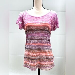 Prana Striped Pink and Orange Women's Shortsleeve Top